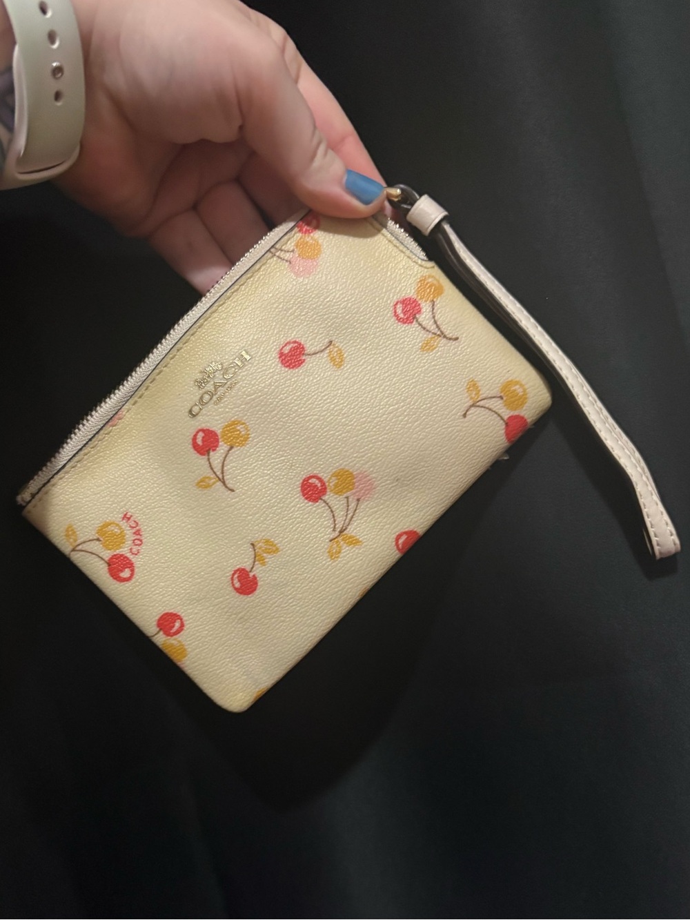 Coach Cream Cherry Print Wristlet
